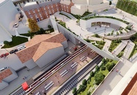 Infografía de cómo quedará la estación de Bidebieta-Basauri, coronada en la parte superior con una plaza de estilo vanguardista.