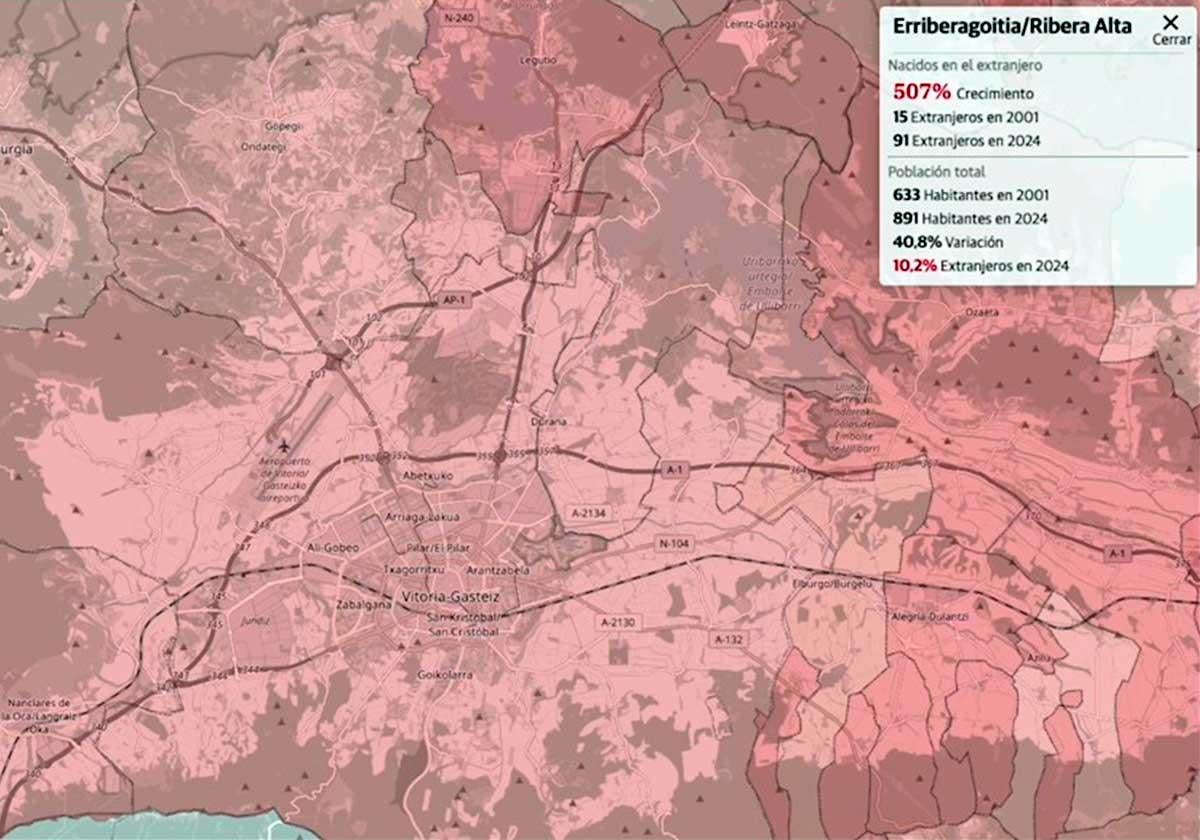 Consulta en este mapa cuánto ha aumentado la inmigración en tu municipio en los últimos 20 años