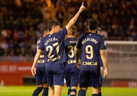 Egoitz celebra el gol de la victoria, en el que fue clave al poner el centro.