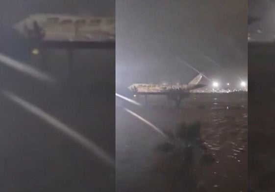 El agua inundó los parkings y el campo de vuelos del aeropuerto de Valencia.