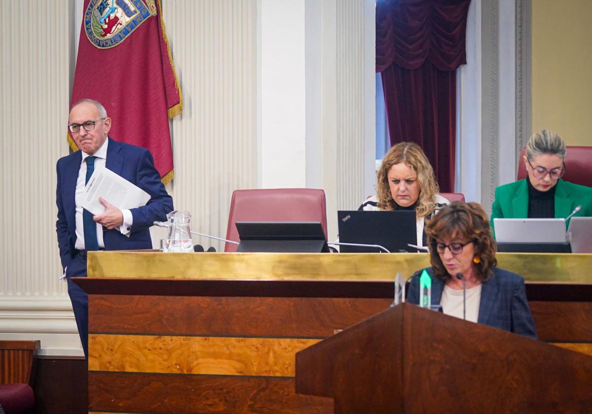 El diputado general de Álava, Ramiro González, accede al salón de plenos durante la intervención de Eva López de Arroyabe (EH Bildu).