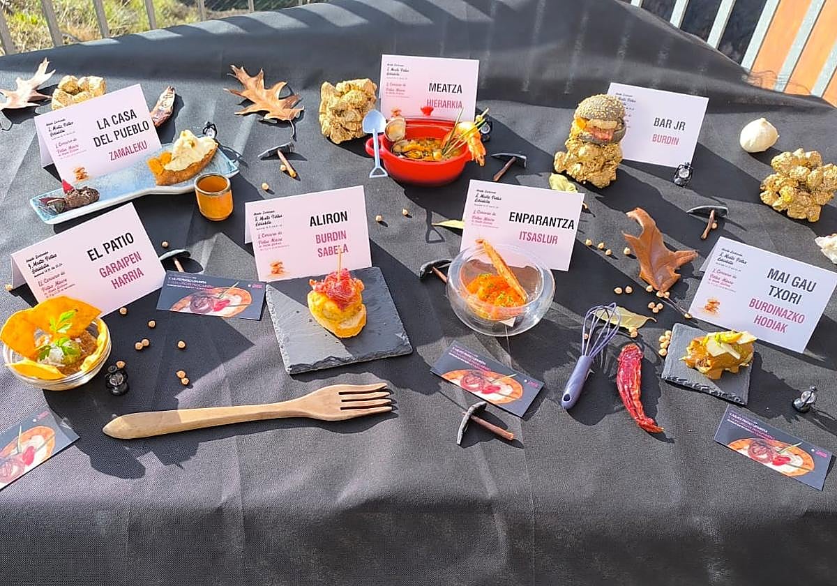 Presentación de siete de los ocho pintxos que se presentan al concurso.