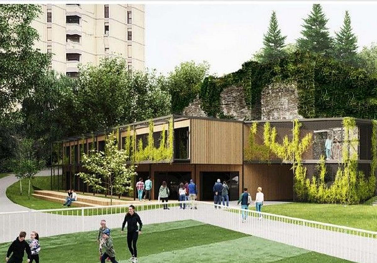 El edificio adosado el frontón albergaría una zona juvenil con gastetxe y locales de ensayo.