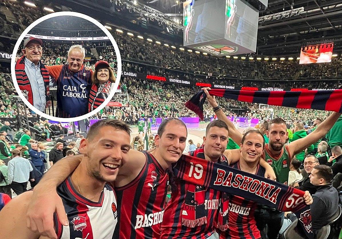 Aitor, Sergio, Josu, David y Asier. Jaime y Marian, con el padre de Sedekerskis.