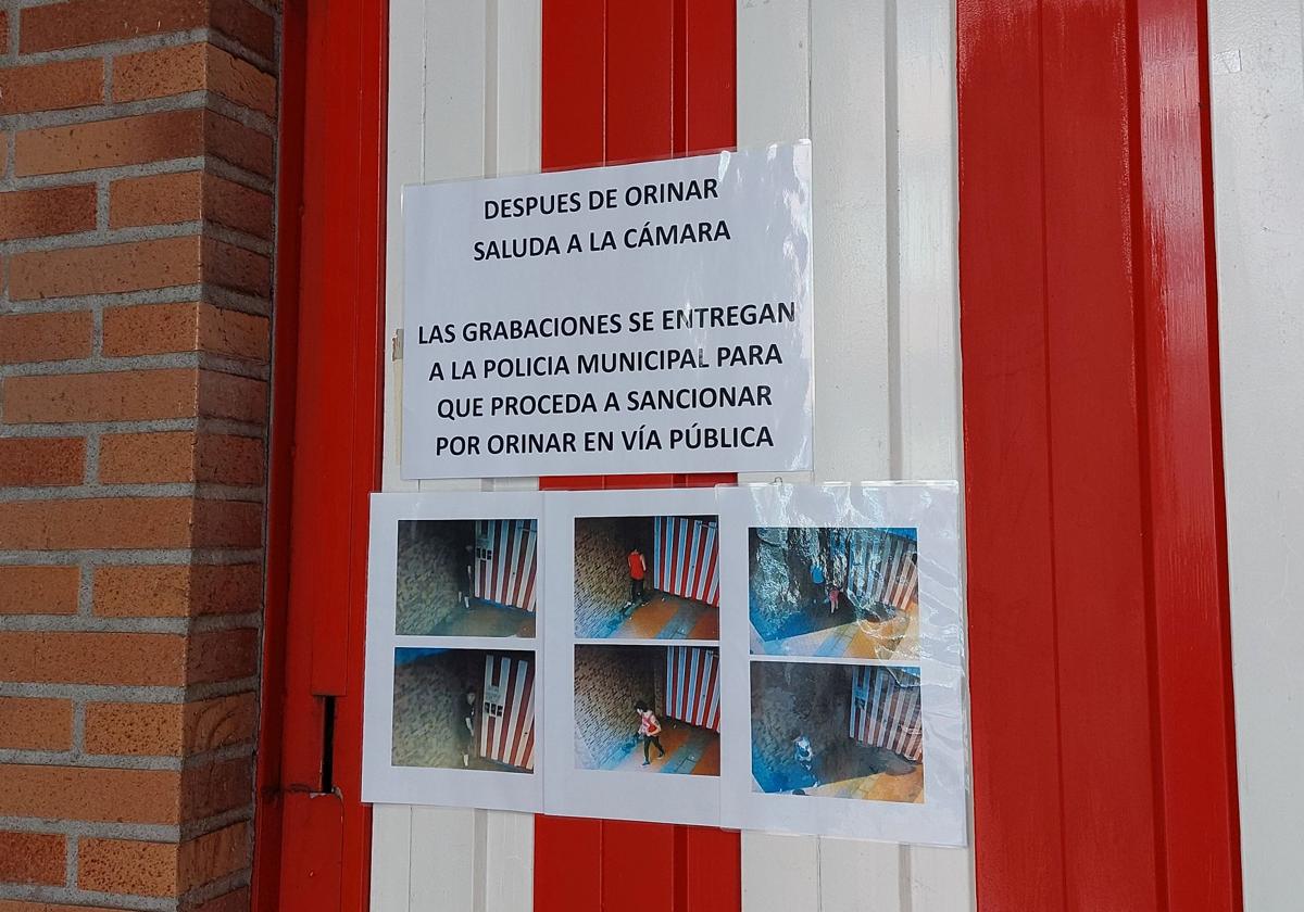 Captura del cartel y las grabaciones captadas por la cámara que han colocado vecinos de Rontegi.