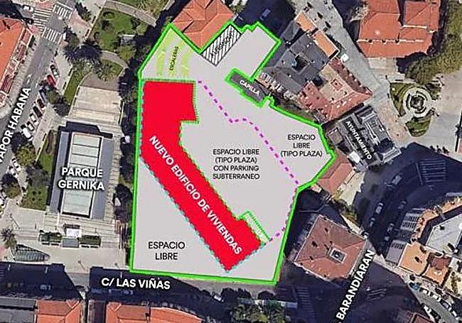 Montaje de las características que plantea el nuevo PGOU para el proyecto de construcción de viviendas en los terrenos de Hijas de la Cruz.