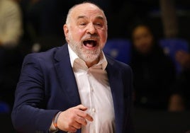 Pablo Laso, durante el encuentro ante el Maccabi en Belgrado.