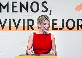 Yolanda Díaz, el viernes en la firma de la reducción de jornada.