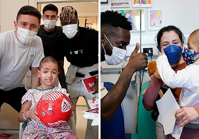 El Athletic reparte ilusión a los niños ingresados en los hospitales de Basurto, Cruces y Zorrozaurre