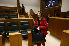 La actual consejera de Educación, Begoña Pedrosa Lobato, en un pleno de control del Parlamento vasco.