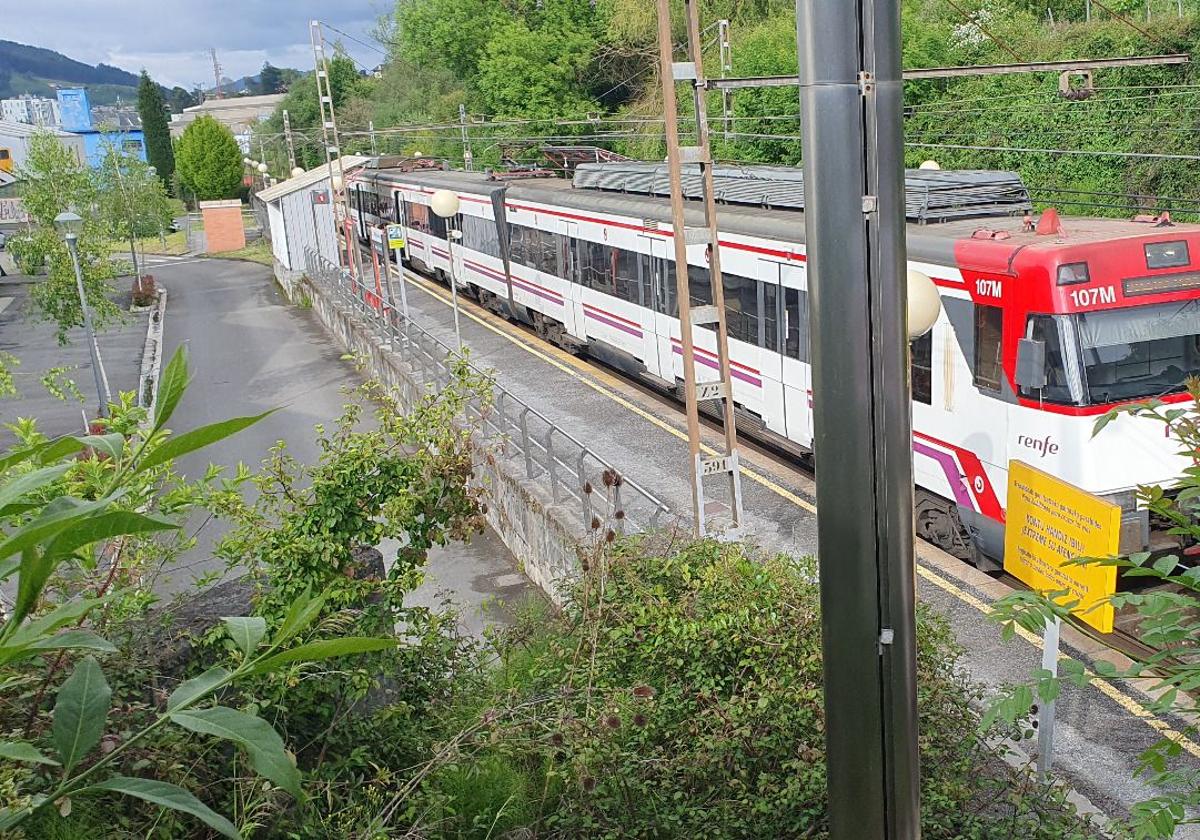 Un tren en la estación de Santa Cruz de Llodio.