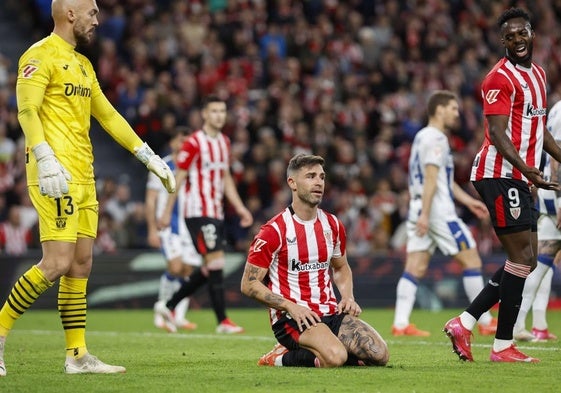 Yeray, el mejor el jueves ante el Viktoria Plzen, se lamenta en el último duelo liguero frente al Leganés.