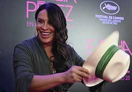 Karla Sofía Gascón en la presentación de 'Emilia Pérez' en Bogotá el pasado 17 de enero.