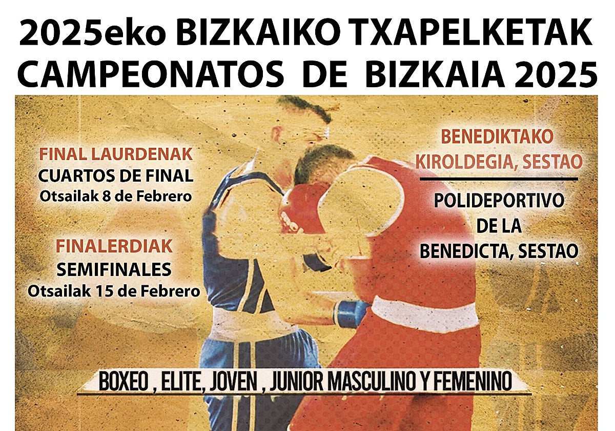 El cartel de los Campeonatos de Bizkaia de Boxeo 2025 que se celebrarán en Sestao.