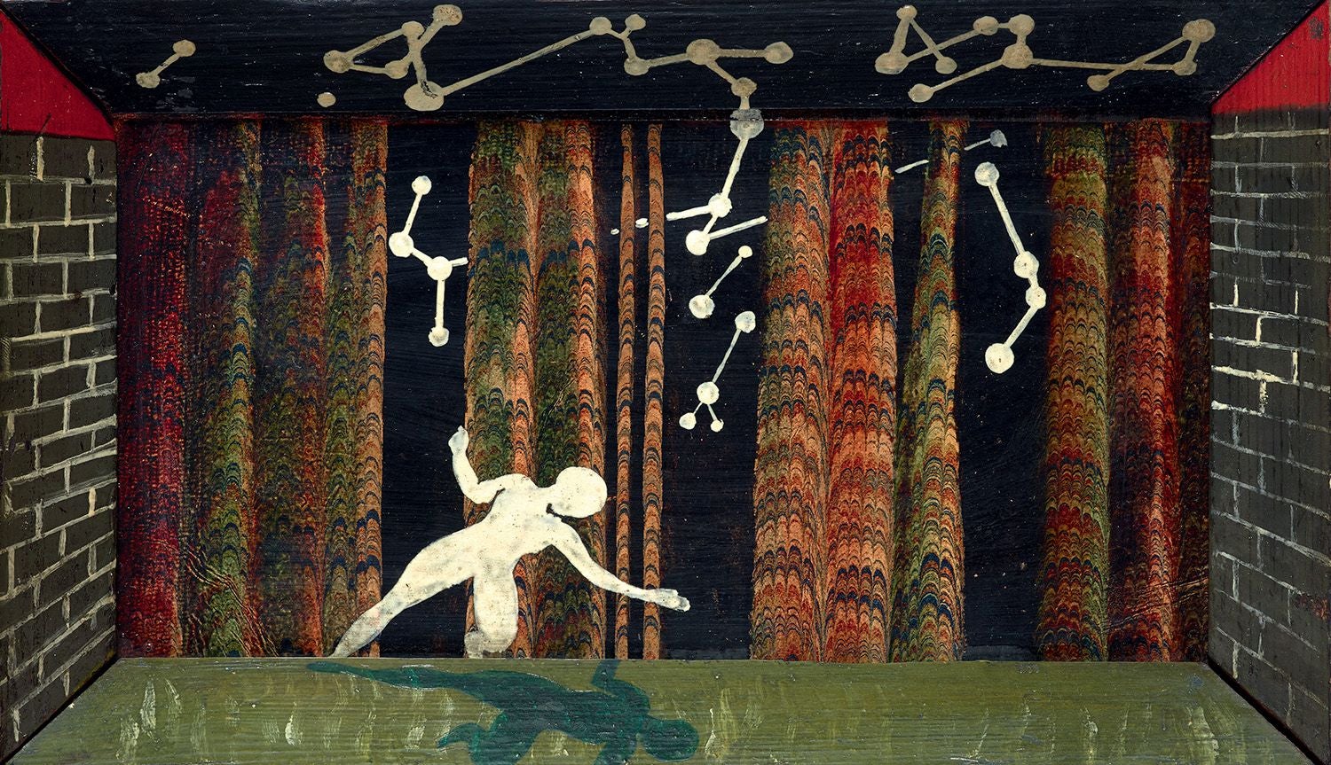Detalle de 'Danseur sous le ciel' (Le Noctambule). Bailarín bajo el cielo (El noctámbulo). 1922. Óleo sobre papel adherido a cartón.