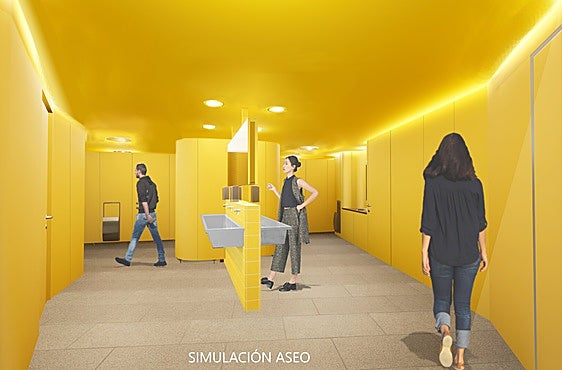 Montaje de los futuros aseos del parking de la plaza San Nicolás.