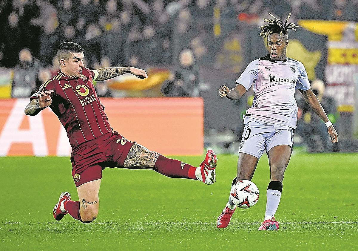 Como ocurrió en el Metropolitano, en el Olímpico de Roma el Athletic volvió a echar de menos a Nico Williams en su mejor versión.