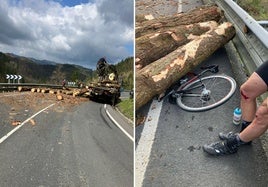 El milagro del ciclista que evitó ser aplastado por los troncos desprendidos de un camión en Berriatua: «Podría estar muerto»