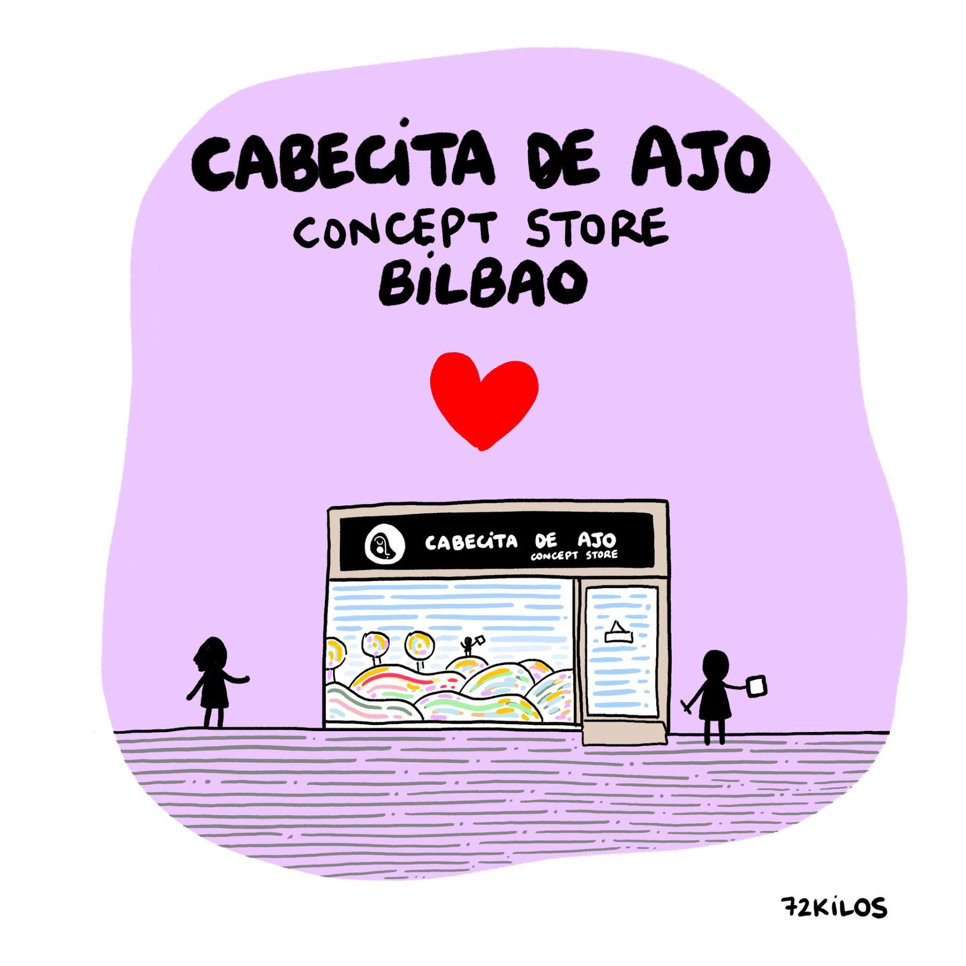 El dibujante &#039;72 kilos&#039; lanza 30 láminas con sus viñetas favoritas y las presenta en esta tienda de Bilbao