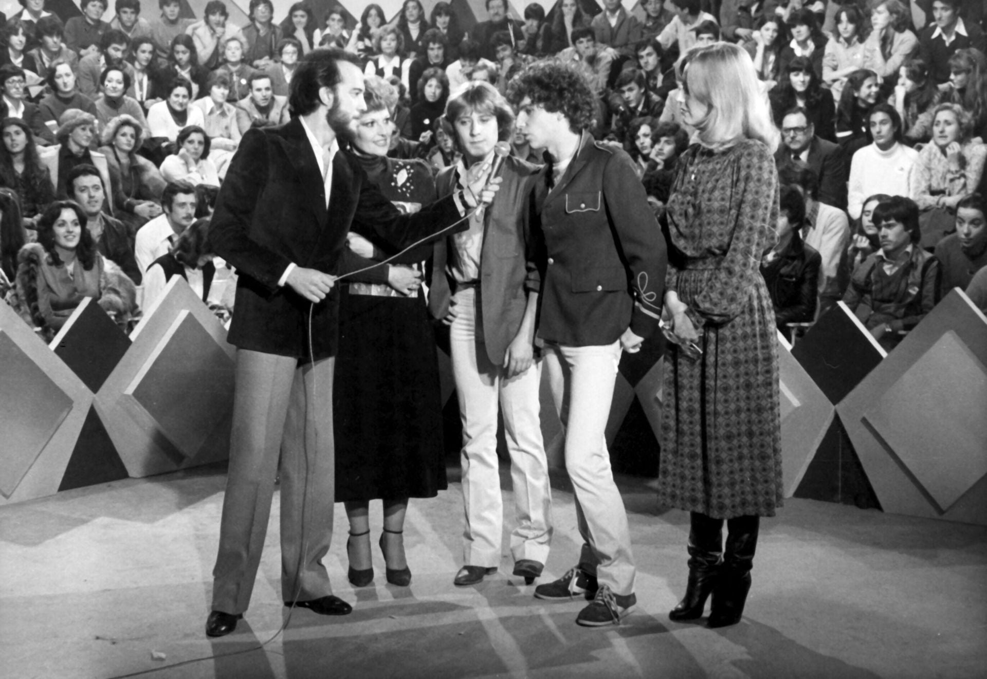 En 1978, Pecos en el programa 'Aplauso', con José Luis Fradejas, Mercedes Rodríguez y Silvia Tortosa.