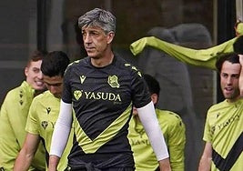 Imanol Alguacil en el entrenamiento de esta mañana en Zubieta.