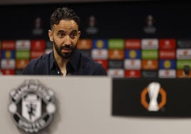 Amorim en una rueda de prensa de la Europa League.