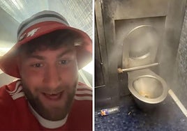 Un aficionado del United se da una 'ducha' accidental en un baño en Bilbao