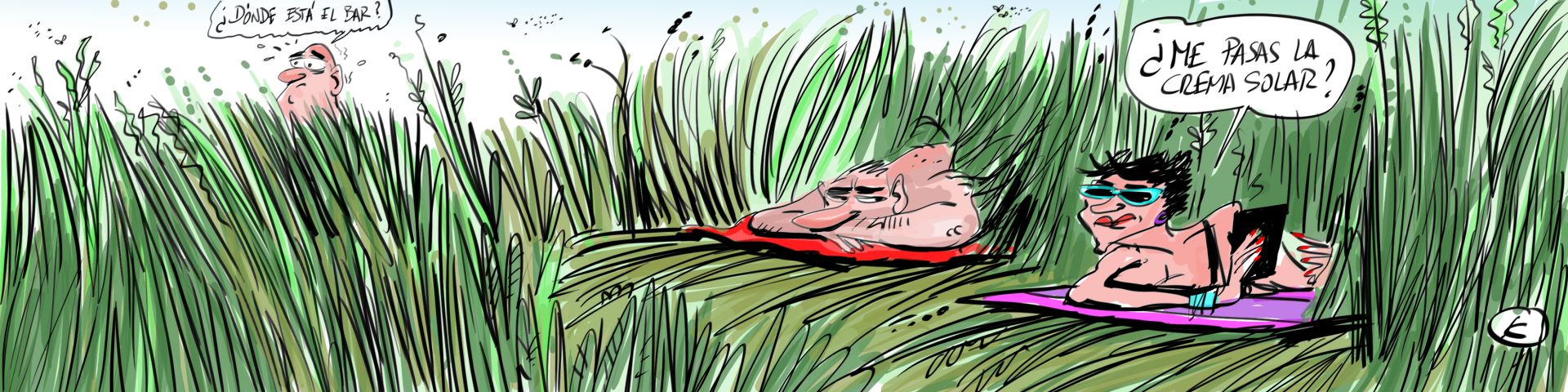La viñeta de Cerrajería sobre la apertura de las piscinas con las zonas verdes asilvestradas