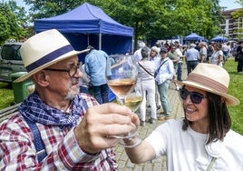 Dos personas brindan con txakoli