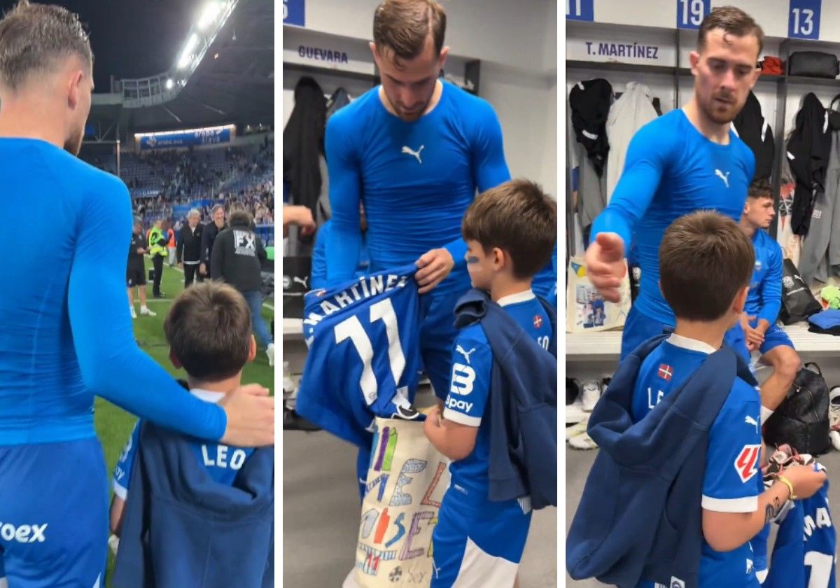 El gesto de Toni Martínez con un pequeño aficionado del Alavés.