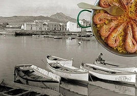 Barcas de pescadores en el Grao de Gandía, en los años 30 e imagen de una fideuá.