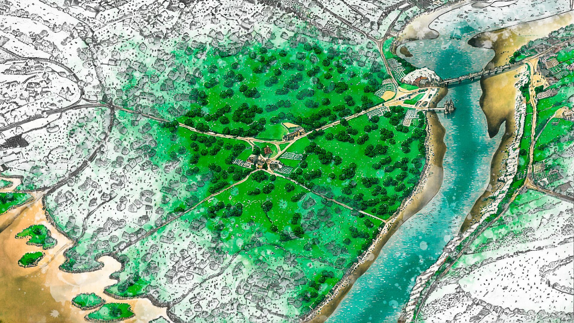 En esta ilustración de los momentos anteriores a la fundación de la villa, se observa la peña blanca, junto a la ría.