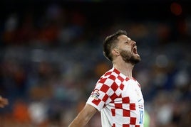 Petkovic celebra un gol con Croacia.