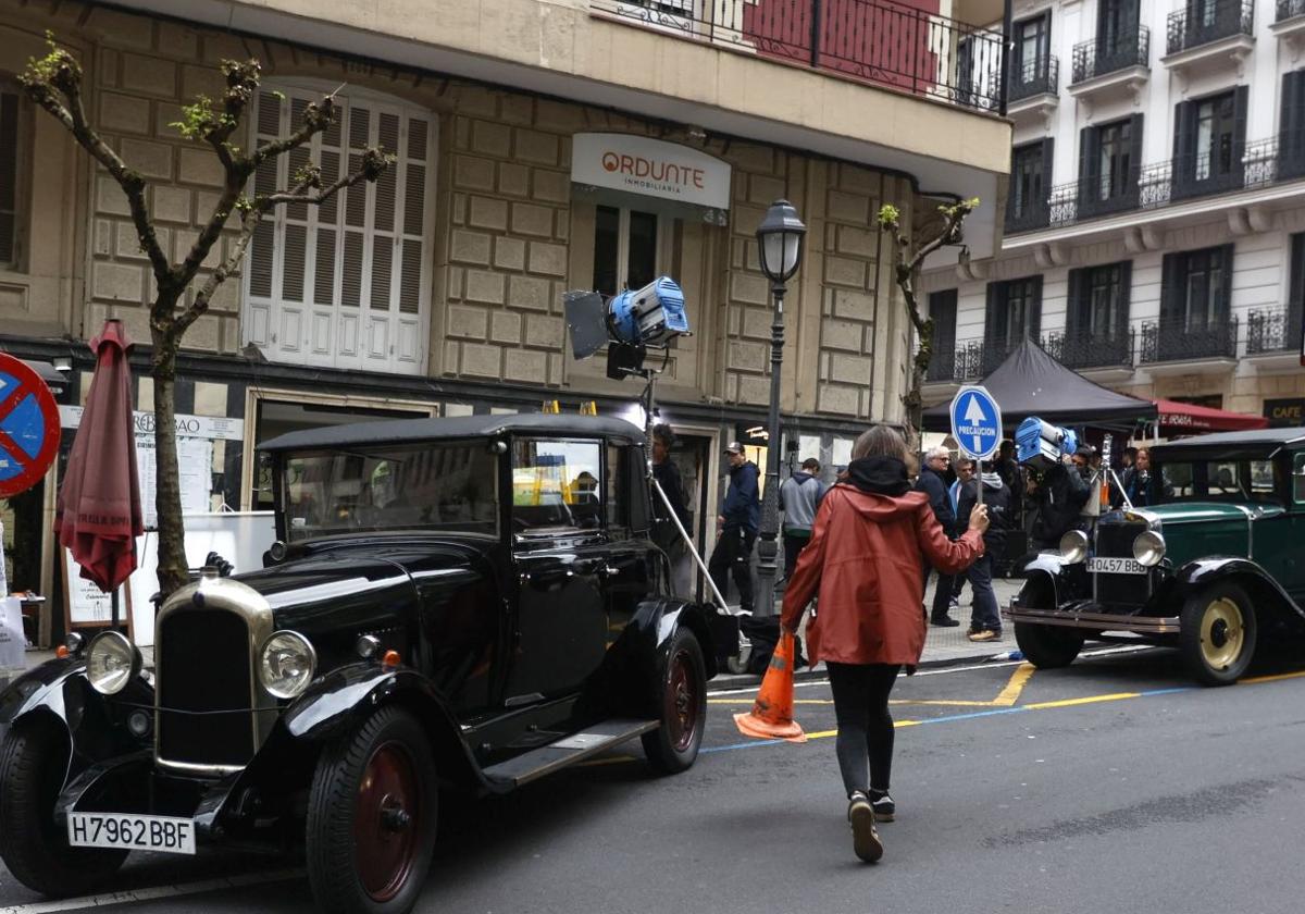 Grabación de la película 'Karmele' en pleno de centro de Bilbao. mireya lópez