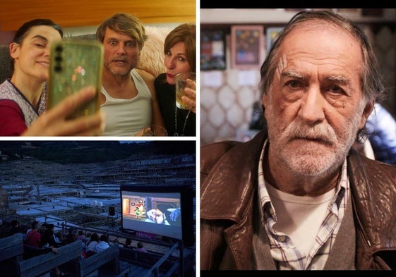 Un fotograma de '¿Cómo que abuela?', un momento de la proyección en Valle Salado e imagen de Ramón Barea, homenajeado este año.