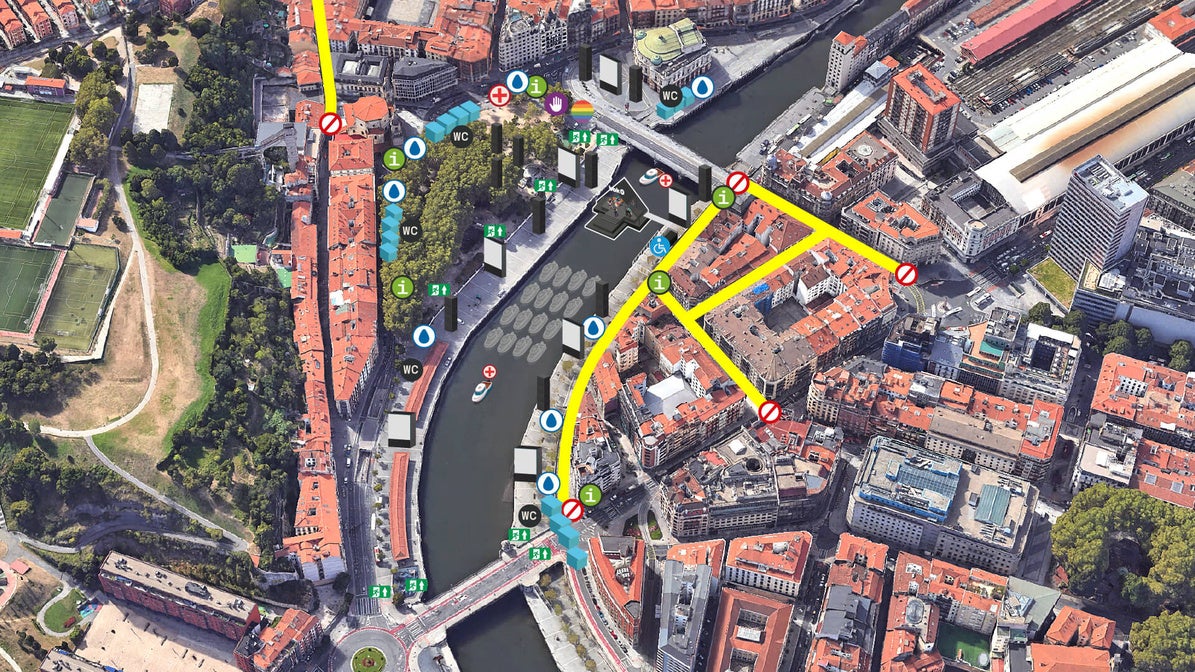 Los mapas para poder moverse en Bilbao durante el concierto en la ría y el triatlón