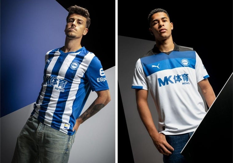 La primera y segunda equipación del Alavés para la temporada 2025-26.