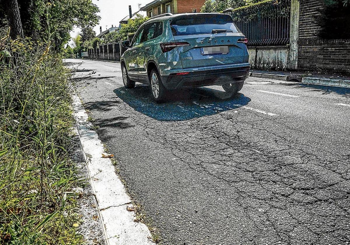 Pavimento agrietado y socavones en la Avenida de San Prudencio.