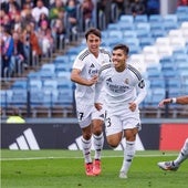 Yusi celebra un gol con el Real Madrid Castilla.