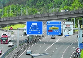 Coches y camiones transitan por el corredor del Txorierri, a la altura de la zona conocida como 'nudo' de Santo Domingo.