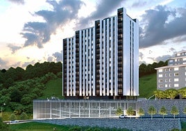 Infografía de cómo quedará el edificio, con aparcamiento inferior, junto alGgrupo Mendia.