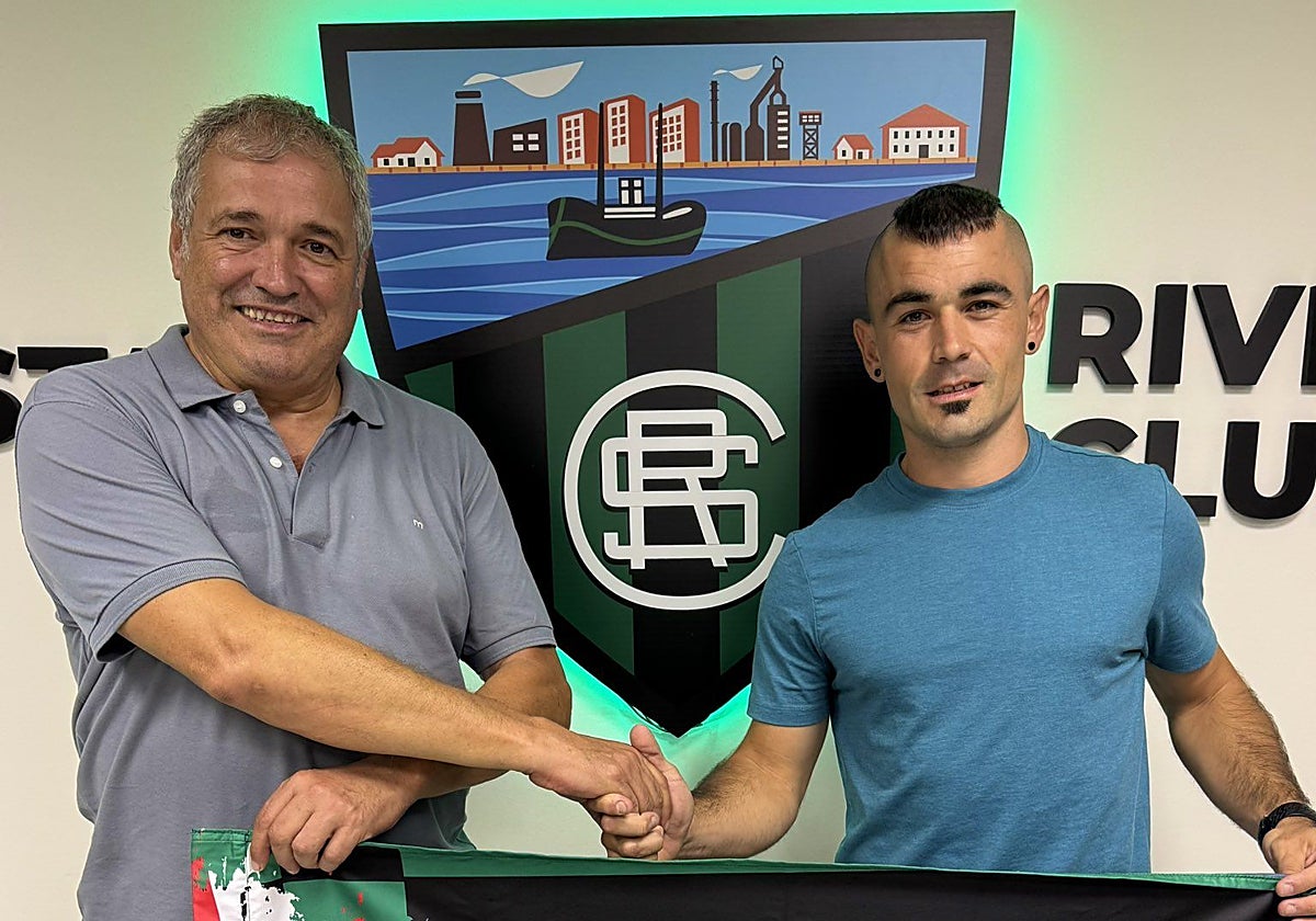 Ángel Castro, presidente del Sestao River, y Jon Madrazo en su presentación.