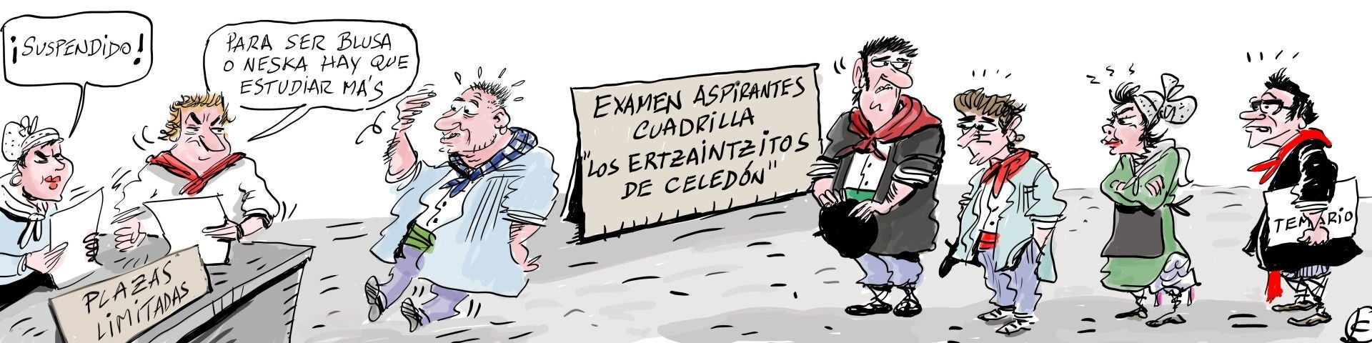 La viñeta de Cerrajería sobre los aspirantes a entrar en una cuadrillas de blusas y neskas