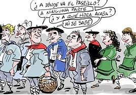 La viñeta de Cerrajería sobre el primer paseíllo de blusas y neskas en Fiestas de Vitoria