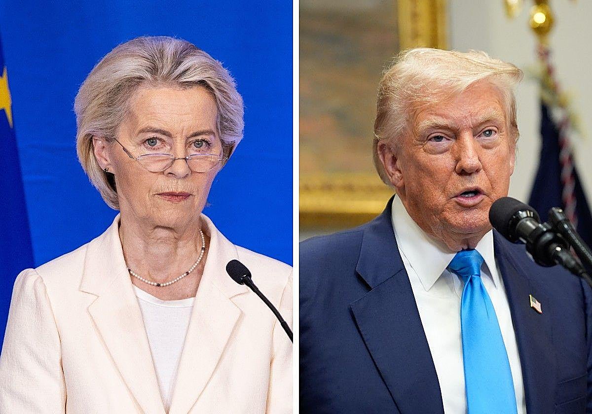 La presidenta de la Comisión Europea, Ursula von der Leyen, y el presidente de EEUU, Donald Trump.