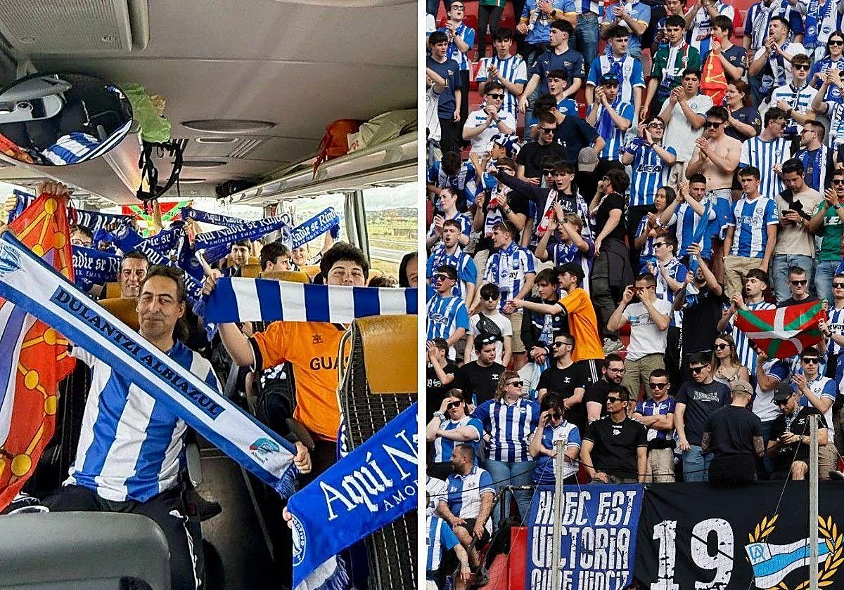 Aficionados del Alavés, de camino a Sevilla y en las gradas del Pizjuán
