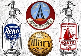 Antiguas marcas de gaseosa Gorbea, Mary, Reno y Aostri.