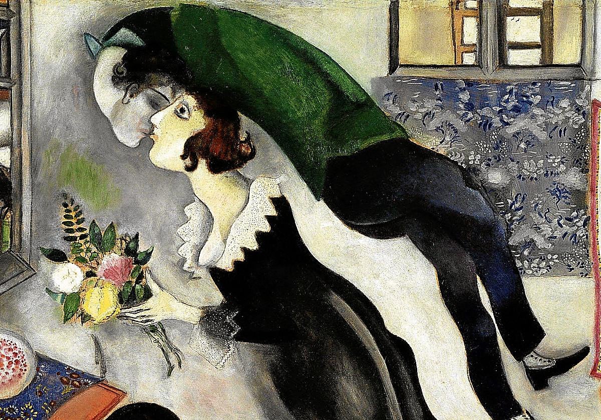 Fragmento de 'El cumpleaños' (1915) de Marc Chagall, un cuadro que pintó justo antes de casarse con Bella Rosenfeld.