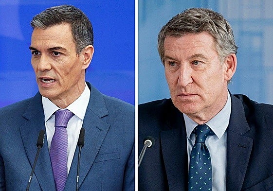 El presidente del Gobierno, Pedro Sánchez, y el presidente del PP, Alberto Núñez Feijóo.