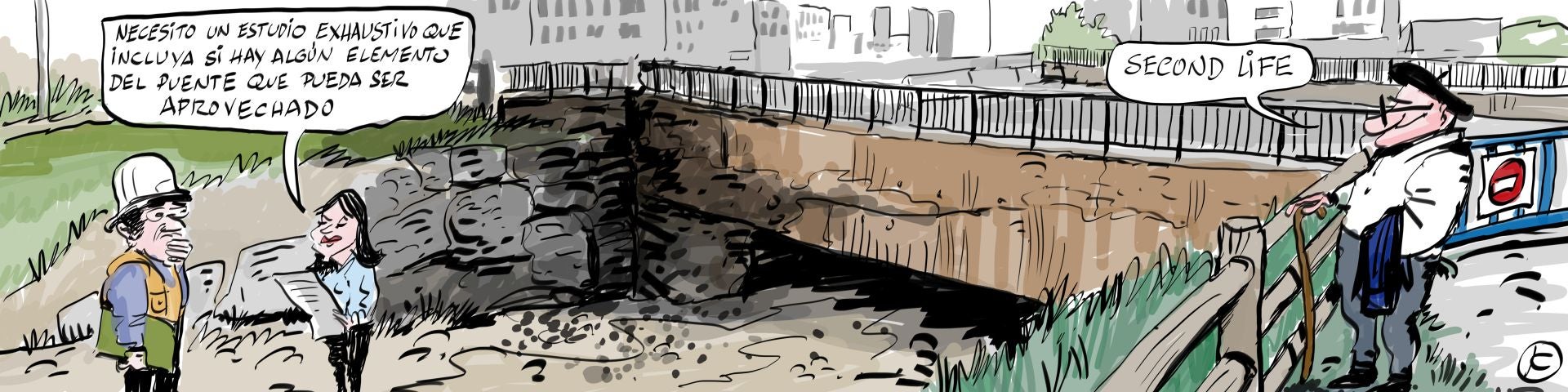 La viñeta de Cerrajería sobre la reconstrucción del puente dañado en Salburua